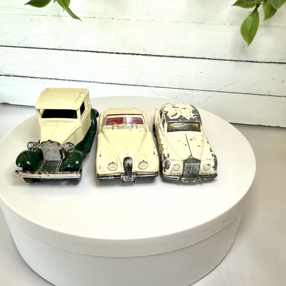 Vintage Lesney Matchbox Lot of 3 Classic Sedans - 1970/80s Cream Die Cast Cars